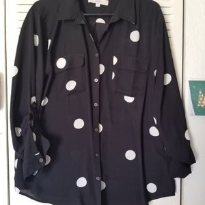 LOFT Navy Blue + White Dots Blouse, US W XL
